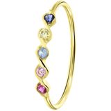 Lucardi Dames Ring 5 multicolor zirkonia's - Ring - Cadeau - 14 Karaat Goud - Geelgoud