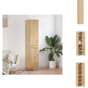 vidaXL Dressoir en Opzetkast - Sonoma Eiken - 34.5 x 34 x 180 cm - Bewerkt hout en metaal - Keukenkast