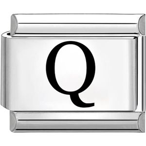 Quiges - Schakel - Bedel - 9mm - charms - Laser alfabet - letter Q - Geschikt voor - Nomination- armband - Schakelarmband - italy bedels armband