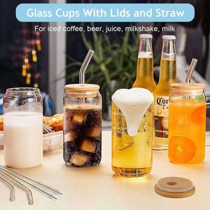 Drinkglazen met Deksel en Rietje, 500ml Iced Coffee Glass Blikvorm, Bear Can Cocktailglazen, Blikvormige Glazen Bekers, Ideaal voor Smoothie,Koffie,Cocktail, Whiskey