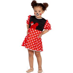 Wilbers & Wilbers - Mickey & Minnie Mouse Kostuum - Waar Is Mickey? Minnie - Meisje - Rood, Zwart - Maat 98 - Carnavalskleding - Verkleedkleding