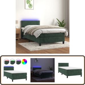 vidaXL Boxspring met LED - Donkergroen - 90x190 cm Boxspring - Fluweel Bed - Donkere Kleuren Bed - Led Bed - Pocketed Spring Mattress