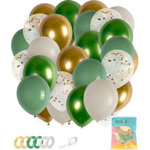 Festivz 40 stuks Olijfgroen Gouden Ballonnen met Lint – Decoratie – Feestversiering - Papieren Confetti – Gold - Olive Green - Gold Latex - Green Latex - Verjaardag - Bruiloft - Feest