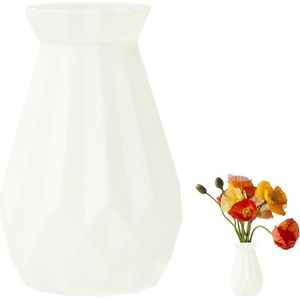 Vaas, glazen vaas, handgemaakt, kristal, diameter 8 cm, witte vaas, smalle vaas met lint, 18 cm hoog, glazen flessen, bloemenvaas voor thuis, kantoor, decoratie, cadeau