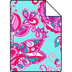 Proefstaal ESTAhome behang funky flowers en paisleys turquoise en roze - 136840 - 26,5 x 21 cm