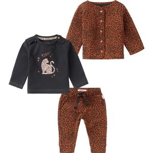 Noppies - Kledingset - 3delig - Jasje Bruin Grijs - broek en shirt bruin - Maat 74