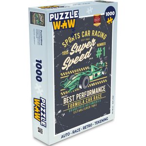 Puzzel Auto - Race - Retro - Tekening - Legpuzzel - Puzzel 1000 stukjes volwassenen