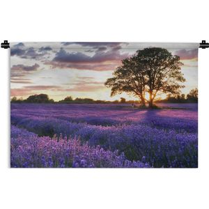Wandkleed Lavendel  - Lavendelvelden in Engeland tijdens zonsondergang Wandkleed katoen 150x100 cm - Wandtapijt met foto