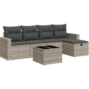 vidaXL - 6-delige - Loungeset - met - kussens - poly - rattan - lichtgrijs