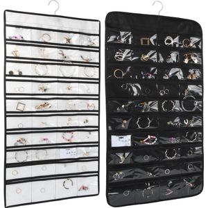 Set van 2 hangende sieradenorganizers, metalen haken, dubbelzijdige sieradenhouder, sieradenopslag, dubbelzijdig met 80 vakken, voor accessoires, ringen, oorbellen, kettingen, armbanden