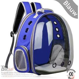 Borvat® Transparante Bubble Rugzak voor Huisdieren - draagtas - reismand - vervoersbox kattenrugzak - De ultieme reiservaring voor je huisdier - Blauw