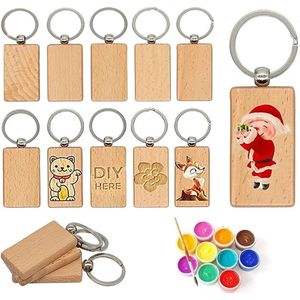 Houten sleutelhangers, 60 stuks, blanco, gepersonaliseerd, doe-het-zelf houten sleutelhanger, sleutelring, beschrijfbaar, onbewerkte houten borden, cadeau voor dames, kerstornamenten, bruin