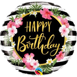 Heliumballon Happy Birthday Tropical Flowers