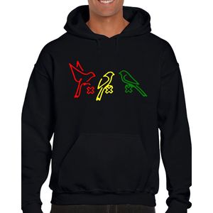 BIRDS AMSTERDAM heren hoodie - Zwart - Maat S - Lange mouwen - Normale Pasvorm - Met capuchon en steekzakken - Ajax 020 Amsterdam - Bob Marley - Rastabirds - Rastafari - Drie kruizen van Amsterdam