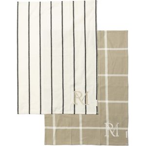 Riviera Maison Theedoek, Keukentextiel strepen, ruiten print - RM Stripes, Keukendoek set van 2 - beige