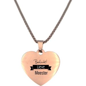 Ketting RVS - Hart - Rosegoud - Bedankt Lieve Meester