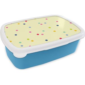 Broodtrommel Blauw - Lunchbox - Brooddoos - Confetti - Patronen - Pastel - 18x12x6 cm - Kinderen - Jongen