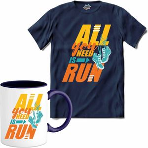 All You Need Is Run | Hardlopen - Rennen - Sporten - T-Shirt met mok - Unisex - Navy Blue - Maat S