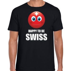 Zwitserland Happy to be Swiss landen t-shirt met emoticon - zwart - heren -  Zwitserland landen shirt met Zwitserse vlag - EK / WK / Olympische spelen outfit / kleding M