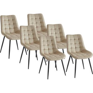 Vente-unique Set van 6 gewatteerde stoelen - Velours en zwart metaal - Beige - OLLUA L 49.5 cm x H 87 cm x D 60 cm