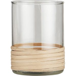 IB Laursen - waxinelichthouder - glas voorzien van rotan rand - hoogte 10 cm - dia 7 cm - ibizastyle - huis en tuin