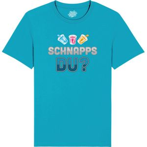 Schnapps Du? - Grappige Apres Ski Wintersport Kleding - Mannen / Vrouwen / Unisex - Foute Ski en Snowboard Vakantie Outfit Cadeau - Unisex T-Shirt - Aqua Blauw - Maat XXL