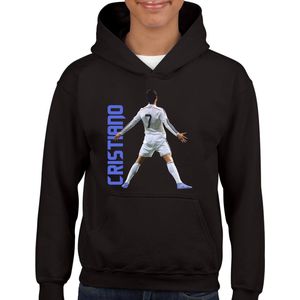 Cristiano - Kinder hoodie - Zwart text blauw - Maat 122/128 - Hoodie - leeftijd 7 tot 8 jaar - rugnummer7 - hoodie Cadeau - Quotes - Zwarte Hoodie