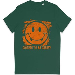 Grappig T Shirt Heren Dames - Halloween Smiley Print - Choose To Be Creepy - Groen XL