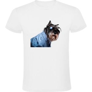 Hond met zonnebril in blouse Heren T-shirt - dieren - hip - huisdier - dog - grappig