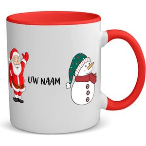 Akyol - kerst mok sneeuwpop en kerstman met eigen naam koffiemok - theemok - rood - Kerstmis - kerst beker - winter mok - kerst mokken - christmas mug - kerst cadeau - 350 ML inhoud
