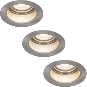 Set van 3 HOFTRONIC Mari - LED inbouwspot verdiept RVS - 4000K Neutraal wit - Verwisselbare GU10 5 Watt 400 Lumen - Dimbaar - IP65 waterdicht - Voor binnen en buiten - Zaagmaat:67-75mm - Inbouwdiepte: 111mm - Voor binnen - badkamer en buiten