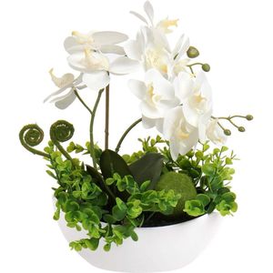 Kunstbloemen orchideeën - keramische pot tafeldecoratie - vensterbank decoratie - hoogte 35 cm - wit - bloemen in keramische pot - nepbloemen