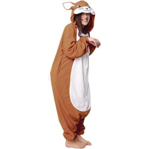 KIMU Onesie Bruin Konijn Pakje - Maat 116-122 - Konijnenpak Kostuum Haas Pak - Kinder Huispak Dierenpak Pyjama Jumpsuit Jongen Meisje Festival