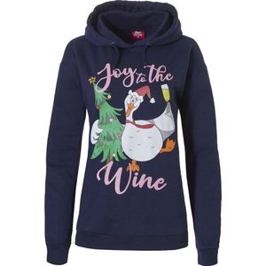 Dames Kersttrui Met Capuchon Joy The Wine Hoodie Kerst Print Blauw - Maat L