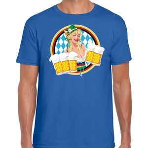 Bellatio Decorations Oktoberfest verkleed t-shirt voor heren - Duits bierfeest kleding - blauw L