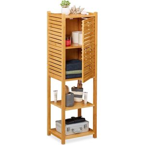 Relaxdays badkamerrek bamboe - met deur - keukenrek - smal - 113 x 35 x 29 cm