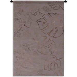 Wandkleed Luxe patroon - Luxe patroon van bronzen bladeren op een paarse achtergrond Wandkleed katoen 90x135 cm - Wandtapijt met foto