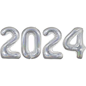Ballon Cijfer 2024 Oud En Nieuw Versiering Nieuw Jaar Feest Artikelen Happy New Year Ballonnen Glitter Zilver – XL