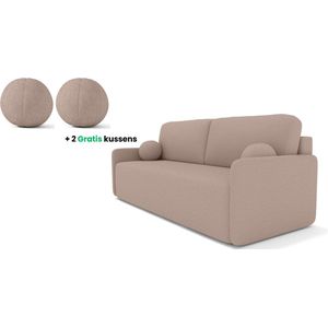 Cloudsofa Original - Taupe - uitklapbare eenpersoons slaapbank - van witte gekrulde stof - inklapbare leuning - Uitklapbaar zitvlak - Comfortabele Bank + 2 gratis kussens