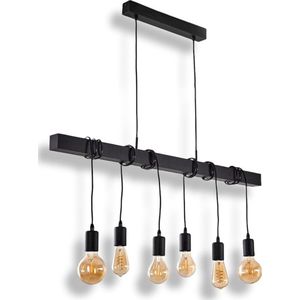 Belanian.nl -  Vintage Hout moderne hanglamp zwart, 6 lampen voor  Eetkamer, slaapkamer, woonkamer
