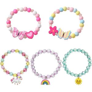 Stretch armbanden - Set van 5 kleurrijke vlinderarmbanden voor meisjes - Schattige en prachtige vriendschapsarmbanden - Perfect als kerst- en verjaardagscadeau