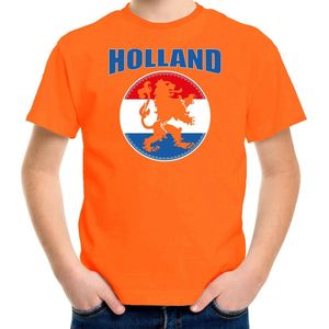 Oranje fan t-shirt voor kinderen - Holland met oranje leeuw - Nederland supporter - Koningsdag / EK / WK shirt / outfit 146/152