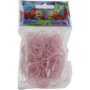 Rainbow Loom Glitter Roze - Loom Elastiekjes - 300 stuks met 12 clips