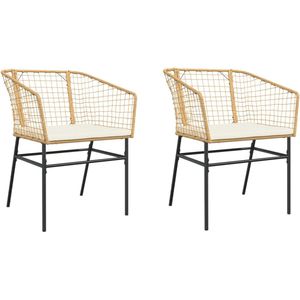 The Living Store Tuinstoelen 2 st met kussens poly rattan bruin - Tuinstoel - Lounge Stoel - Buitentijd - Terras Meubel - Outdoor Furniture