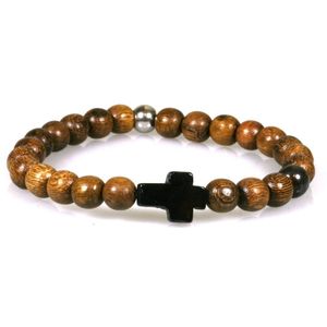 IbizaMen - Robles hout 8mm - kruisje met RVS - 21cm