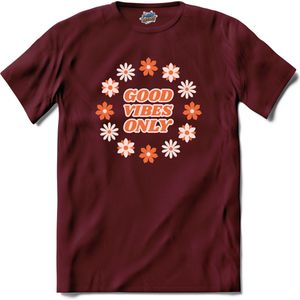 Flower power Good vibes only - T-Shirt - Heren - Burgundy - Maat XXL