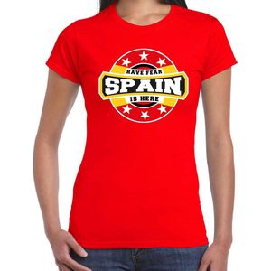 Have fear Spain is here t-shirt met sterren embleem in de kleuren van de Spaanse vlag - rood - dames - Spanje supporter / Spaans elftal fan shirt / EK / WK / kleding XL