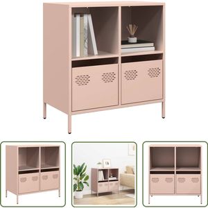 The Living Store Dressoir 68x39x73,5 cm koudgewalst staal roze - Dressoir - Roze Dressoir - Vintage Dressoir - Salontafel - Opbergmeubel