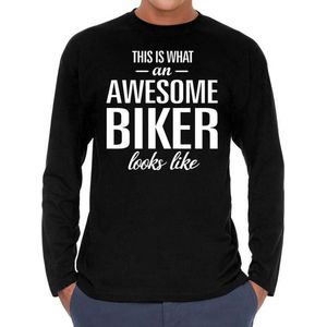 Awesome Biker - geweldige motorrijder / motorliefhebber cadeau shirt long sleeve zwart heren vaderdag / verjaardag cadeau L