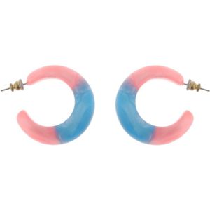 Behave Oorbellen - oorringen - dames - roze - blauw - marmer look - kunststof - 3.5 cm
